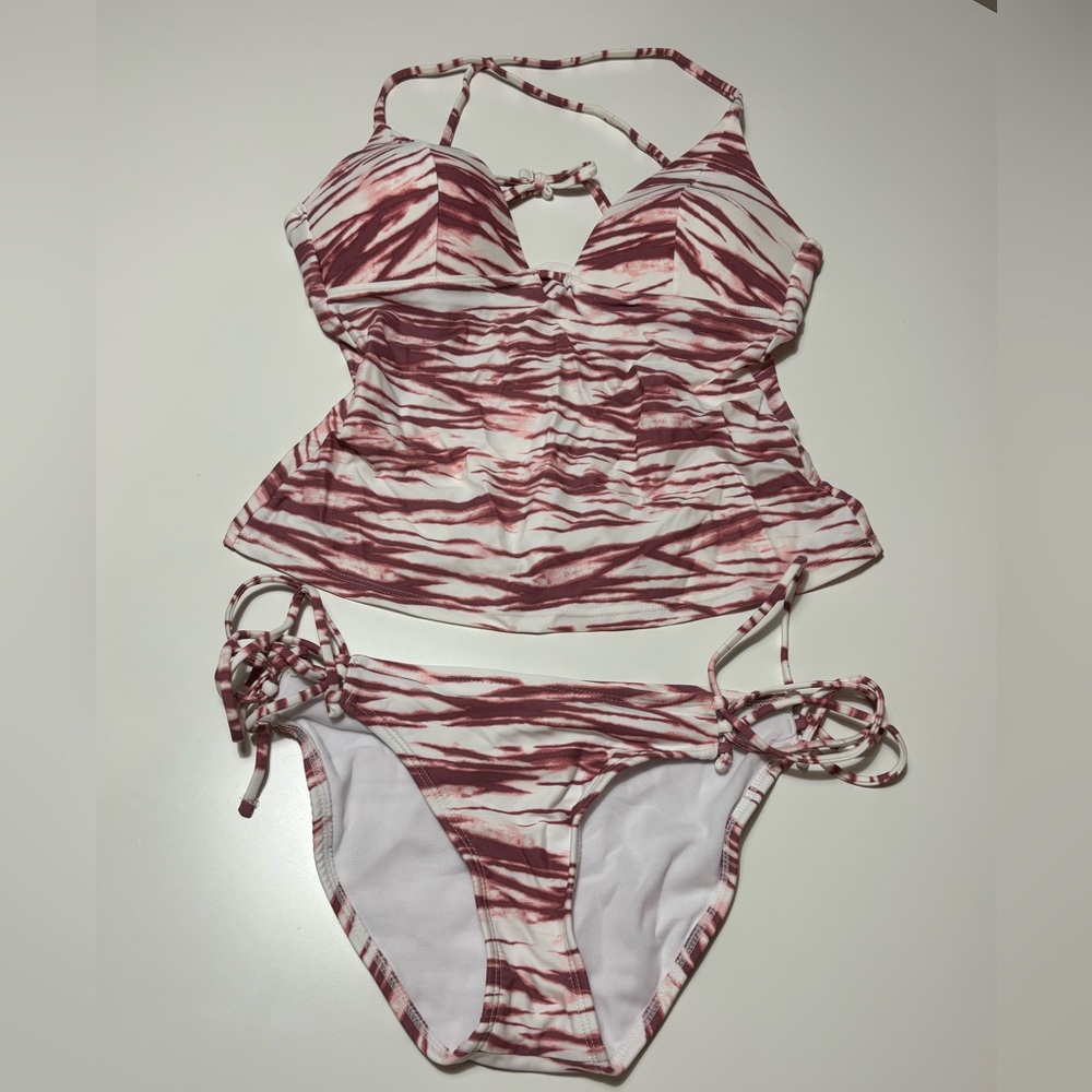 Red and White Striped Bikini Set. Brand new, never worn. Size S.